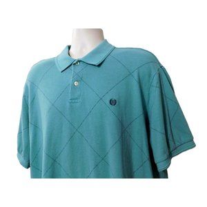 Chaps Polo Shirt Mens X Large Green Diagonal Pattern Short Sleeve Cotton